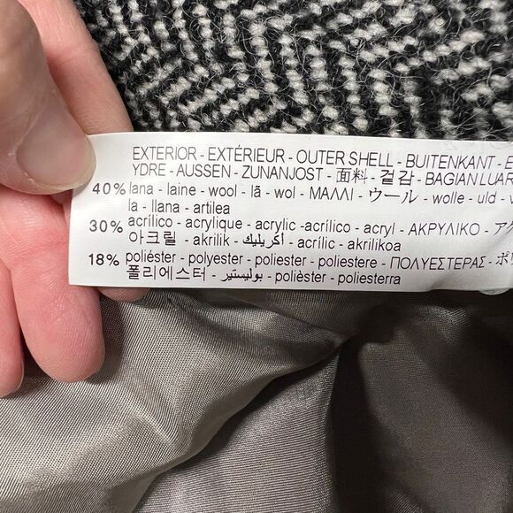 Zara Kids Wool Pea Coat Herringbone Black White Sz 7 Yrs 122 cm Manteco wool NWT - Picture 8 of 8